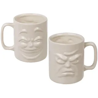 Tasse ca.8x9,5cm mit Gesicht fröhlich und mürrisch Kaffeetasse verschiedenseitig