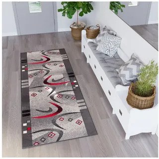 Tapiso Läufer DREAM, rechteckig, Höhe: 8 mm, Flur, Meterware, Korridor, Kurzflor grau|rot 80 cm x 200 cm x 8 mm