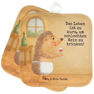 Mr. & Mrs. Panda Topflappen Igel Wein Design, Topflappen, Weiß, Topfuntersetzer, Weißwein, Rotwei, (Packung), Lustige Sprüche Wein Spruch 2er Set Topflappen weiß