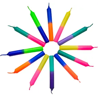 GLOWYBOX® Geburtstagskerzen für Kerzenring Kerzen für Kindergeburtstag bunte Kinderkerzen Geburtstagszug Minikerzen bunt Baumkerzen bunt neon dip Dye Kerzen neonpink