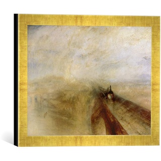 Gerahmtes Bild von Joseph Mallord William Turner Rain Steam and Speed, The Great Western Railway, Painted Before 1844", Kunstdruck im hochwertigen handgefertigten Bilder-Rahmen, 40x30 cm, Gold Raya