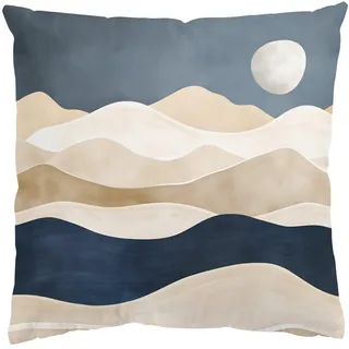 DEKOKISSEN Minimalistische Boho Landschaft Beige Blau 50/50 cm