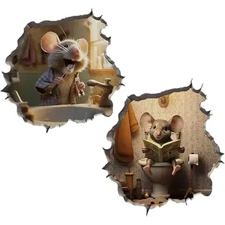 EHOTER 2 Stück Mauseloch-Abziehbilder 3D Maus Wandtattoo Aufkleber Wand Mauseloch Sticker Deko Maus Wandaufkleber Aufkleber Lustige Maus Wandaufkleber für Wohnzimmer Schlafzimmer