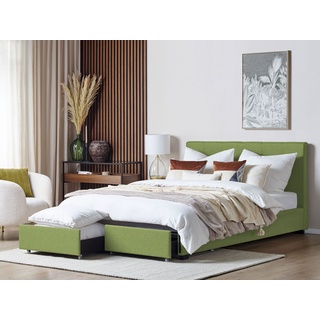 Polsterbett Leinenoptik grün mit Bettkasten 180 x 200 cm LA ROCHELLE