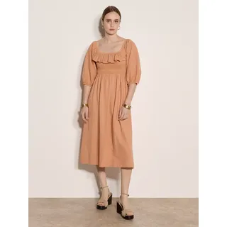 Midikleid APRICOT "Midikleid", Damen, Gr. XL (42), N-Gr, orange (peach), gewebt, Obermaterial: 100% Baumwolle CO., Puffärmel Elastisch, Kleider Midikleid, Gerafft