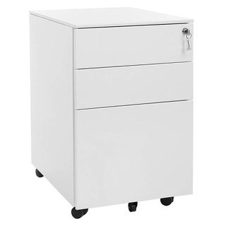 Songmics Rollcontainer OFC60WT, Metall, weiß, mit 2 Schüben und Hängeregistratur, abschließbar