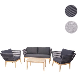 Gartengarnitur HWC-H55, Lounge-Set Sofa Sitzgruppe, Seilgeflecht Rope Holz Akazie Spun Poly MVG ~ Kissen dunkelgrau