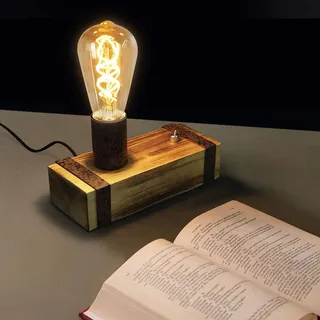 GBLY 2x Vintage Tischlampe Holz Tischleuchte Retro Nachttischlampe E27 Industrial Nachttischleuchte 20CM Nachtlampe mit Stecker für Schlafzimmer Wohnzimmer Arbeitszimmer - Ohne Leuchtmittel