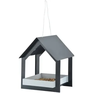 esschert design Nistkasten Hänge Futter Haus Vogelhaus anthrazit weiß Weichstahl Deko Garten schwarz