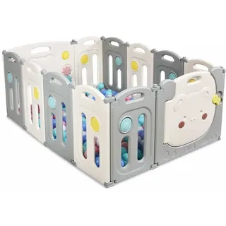 Costway - Laufgitter mit 12 Panels, Baby Laufstall, Absperrgitter aus Kunststoff, Krabbelgitter faltbar, Spielzaun für Kinder, Schutzgitter mit Tür