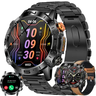 Smartwatch Herren mit Telefonfunktion, 1,43" AMOLED Fitnessuhr Tracker 123 Sportmodi Uhren IP68 Wasserdicht/SpO2/Pulsuhr/Herzfrequenz/Schlafmonitor Sportuhr Aktivitätstracker für Android iOS (Schwarz)