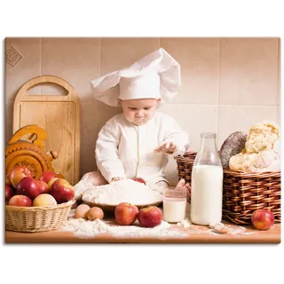 Wandbild ARTLAND "Küche Junge Kind Backen" Bilder Gr. B/H: 80 cm x 60 cm, Leinwandbild Bilder von Kindern Querformat, 1 St., braun Kunstdrucke