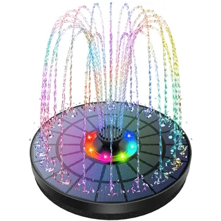 AISITIN LED Solar Springbrunnen für Außen 5,5W Buntes, Teichpumpe mit Akku | Solarbrunnen für Draussen mit 7 Effekte und Stützstange, Springbrunnen Solar für Garten, DIY Wasserspiel, Vogeltränke, Teich
