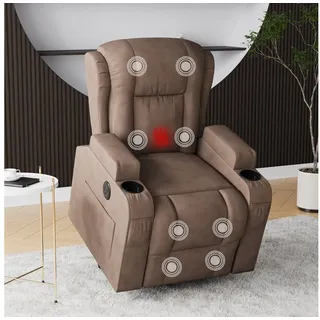 PXloue Massagesessel TV-Sessel Elektrisch Massage Relaxsessel Schlafsessel Fernsehsessel (inkl. Aufstehhilfe und Fernbedienung), mit Liegefunktion Massagefunktion und Wärmefunktion, bis 150 kg braun