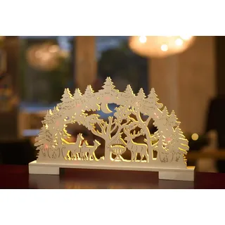 LED Lichterbogen Holz-Schwibbogen 10 Led warm-weiß Timer Wald Deko Krippe