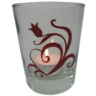 Deko Teelicht Glas Windlicht print "Tulpe mit Herz" rot Handemade Dekoration