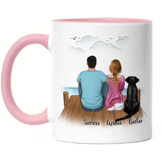 Kiddle-Design Pärchen mit Hunden Tasse Rosa Personalisiert Hundebesitzer Geschenk Hundeliebhaber Paar Hund Dog Mom Dad Hundemama Hundepapa