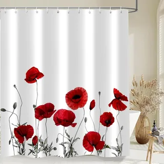 okoikfc 3D Duschvorhang 180x180 cm Blume Duschvorhang Anti-Schimmel Rot Duschvorhänge Polyester Stoff Bad Vorhang Wasserdicht Shower Curtains Textil für Badewanne mit 12 Haken CC466