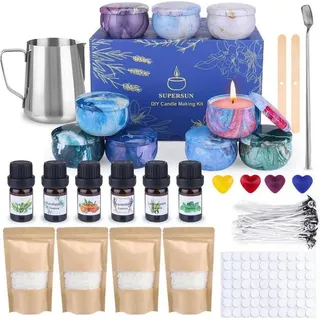 Kerzen Selber Machen Set mit 6 ätherisches Öl Kerzendochte 4x120g Bienenwachs 9 Dosen Kerzen Gießen Set Dochthalter Dochte DIY Set Erwachsene