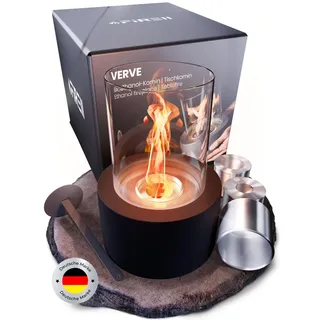 Firell® Tischkamin VERVE aus schwarzem Beton – Bioethanol Kamin Indoor & Outdoor – Extra lang Brenndauer – Ethanol Tischfeuer für Innen & A... - Schwarz
