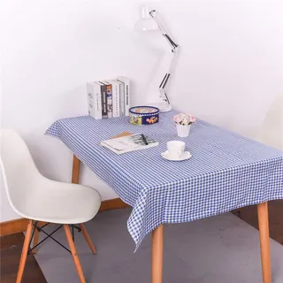 Baumwolle Leinen Tischdecke Abwaschbar, Fansushop Kariert Eckig Garten Pflegeleicht Schmutzabweisend Tischtuch Fleckschutz Schmutzabweisend Tischwäsche Outdoor (100x140cm,Blau)