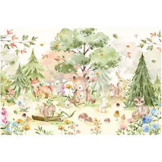 Bilderwelten Fototapete Babyzimmer Aquarell Waldtiere 225x336 cm Vlies-Tapete XXL Smart Wandtapete Wanddekoration Kinder Kinderzimmer