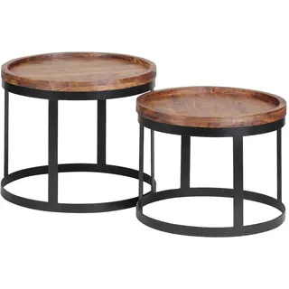 FineBuy Couchtisch rund Braun Sheesham 53 x 45 cm