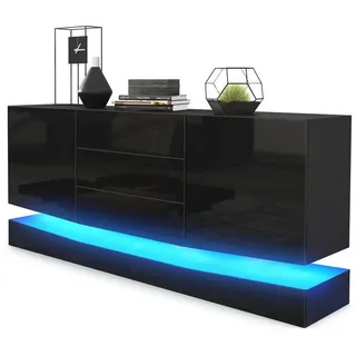 Vladon Sideboard, Schwarz Hochglanz, Holzwerkstoff, 178x82x39 cm, Wohnzimmer, Kommoden & Sideboards, Sideboards