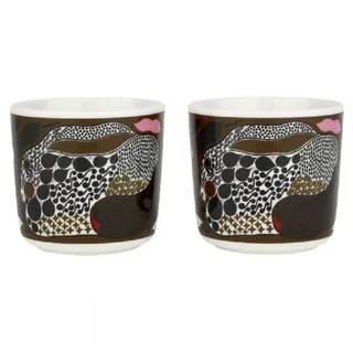 Marimekko Tasse Becher ohne Henkel Oiva Rusakko White-Bown-Dark Green-Red (2-teilig)