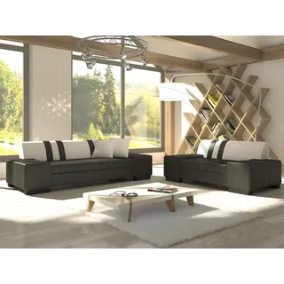 JVmoebel Polstergarnitur Dunkelgraue Sofa-Garnitur aus Textil und Kunstleder, (Set, 2-tlg., 3+2 Sitzer), Made in Europa grau