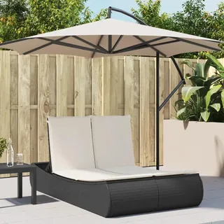 Versear Doppel Sonnenliege Polyrattan Doppelliege Garten Sonnenliege für 2 Personen Outdoor Liege - Rückenlehne verstell (Kein Sonnenschirm-Schwarz-