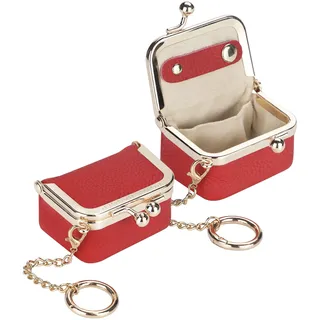 Royal Bagger Mini Schmuckkästchen aus echtem Leder für Damen, Tragbares Schmucketui mit Kiss-Lock-Verschluss, Kleine Schmuckaufbewahrung für Ringe, Ohrringe und Halsketten 1894 (Hellrot mit Kette)
