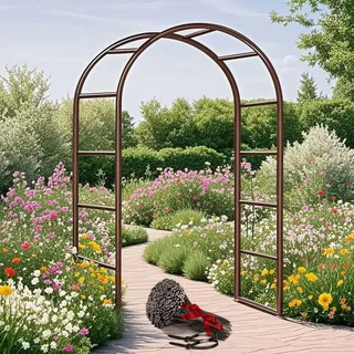 Schwer Rosenbogen Verzinkt Gartenbogen, Wetterfest Rosenbogen Aus Metall Stabil Für Kletterpflanzen Freistehend, Gartenlaube, Rosengestell Torbogen 120 140 180 200 240 280cm(Braun,W140 X H230cm)