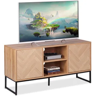 Relaxdays Retro-Design TV-Lowboard 60 x 120 x 38 cm Hellbraun/Schwarz Holz/Metall