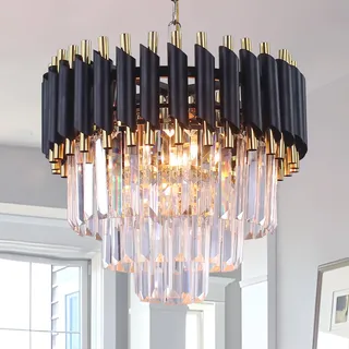 FRIXCHUR Kristall-Kronleuchter Schwarz-Gold 40 cm 5 x E14