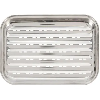 Edelstahl Grillplatte 34,5x24cm mit Rillen – Wiederverwendbare Grillschale als Alternative zu Alu Einweg-Schalen