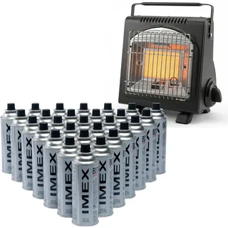 IMEX Gasheizung Camping – 1,7 kW Mobile Zeltheizung mit ODS Sauerstoffmangel-Sicherung & Umkippschutz – Keramik Heizstrahler für Outdoor, Angeln & Notfall (Gasheizung mit 28 Gaskartuschen)