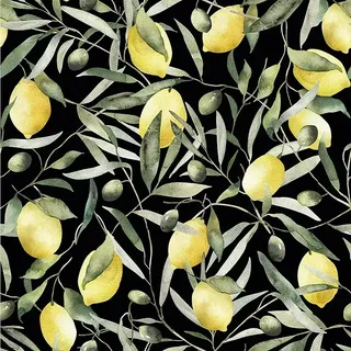 Glööckler Pompöös Provence Vliestapete Zitronen  (Schwarz/Grün/Gelb, Floral, 10,05 x 0,53 m)