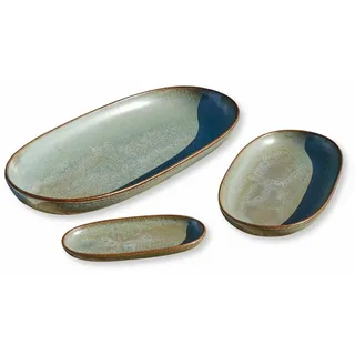 Mirabeau Geschirr-Set Servierplatte 3er Set Biarré türkis/braun, Steinzeug braun