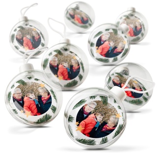 Weihnachtskugel mit Foto - Weihnachtskugeln personalisiert mit doppelseitig bedrucktem Foto, transparent und aus Kunststoff (8 Stück)