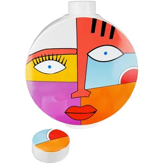 Vase Grafic Face, Mehrfarbig, Keramik, rund, 24x29.5x7.5 cm, nur zu Dekorationszwecken, Dekoration, Vasen, Keramikvasen
