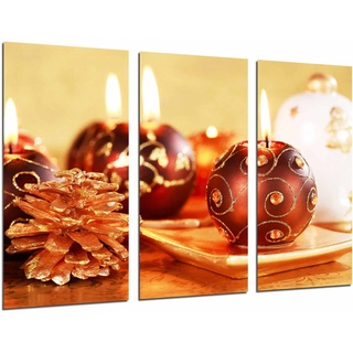 Wandbild - Rot und Gold Weihnachtsdekoration, Kerzen und Ananas, 97 x 62 cm, Holzdruck - XXL Format - Kunstdruck, ref.26965
