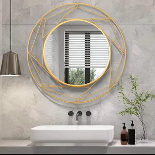 Jugty Goldener runder Wandspiegel – 61 cm dekorativer Spiegel mit Metallrahmen, moderner geometrischer Kreisspiegel für Wohnzimmer, Wanddekoration, Eingang, Schlafzimmer, Kinderzimmer, Flur