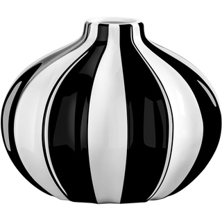 Torre & Tagus Abstrakte schwarz-weiße Vase, 18 x 14 cm, Moderne Dekoration, Keramikvase für Blumen mit Streifen, ästhetische Raumdekoration für Wohnzimmer, Regal, Kaminsims, Eingangs-Konsolentisch