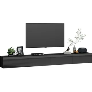4housedesign® TV Board Lowboard Hängend | Fernsehschrank tv Sideboard Wohnzimmer | Lowboard Wohnzimmer fernsehregal tv Board Hängend tv Shrank tv 55 Zoll - TV Lowboard Schwarz 280cm