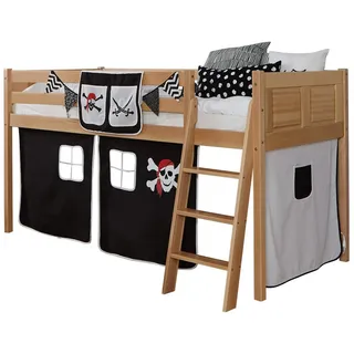 TICAA Hochbett Eric Country 90 x 200 cm Buche massiv natur pirat-schwarz-weiß