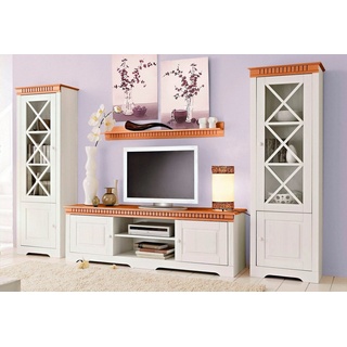 Home affaire Wohnwand Lisa, (Set, 3-St), bestehend aus zwei Vitrinen und einem Lowboard, massives Kiefernholz beige|weiß