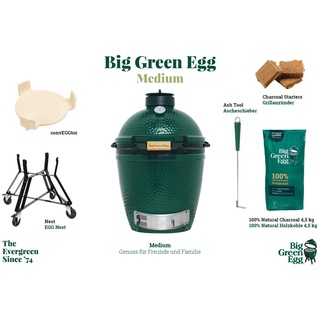 Big Green Egg Medium EGG Starter Paket (6-teilig) Kamado Holzkohlegrill 50 Jahre Edition