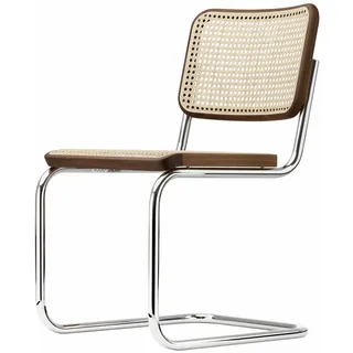 Thonet - S 32 V Stuhl, Chrom / nussbaumfarben (TP 24) / Rohrgeflecht mit Kunststoffstützgewebe