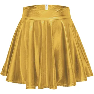 Odosalii Damen Stretch Skater Röcke Informell Mini Glocken Rock Hohe Taille Metallischer Faltenrock, M, Golden - M